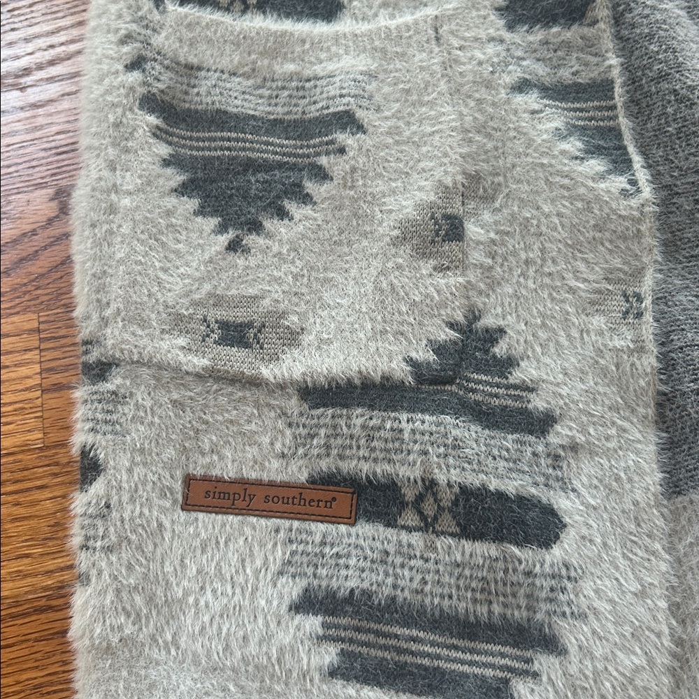 Simply Southern Gray and Patterned Duster Sweater Size Small - Picture 4 of 9
